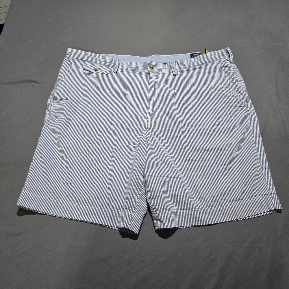 Polo Ralph Lauren Shorts Mens 42 Blue White Seersucker Stretch Straight Fit